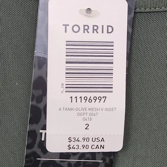 New! Torrid Active Workout Athletic Tank Olive Green Mesh Inset SZ 2X NWT - Picture 2 of 10